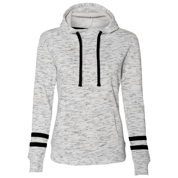 Women’s Mélange Fleece Striped-Sleeve Hooded Sweatshirt Thumbnail