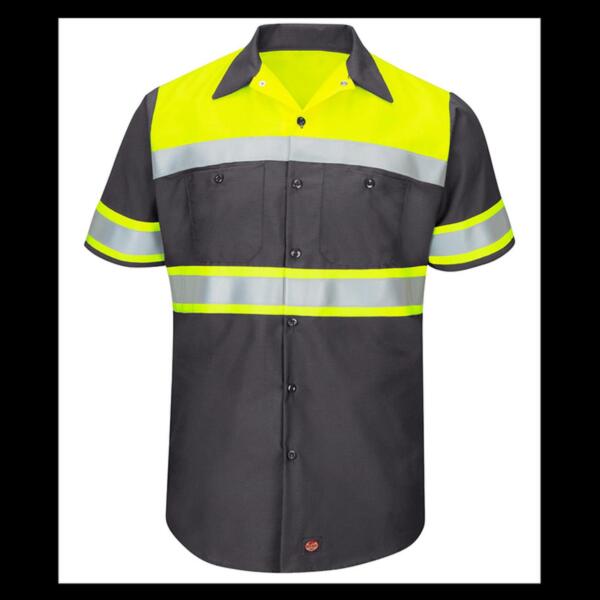 Men's Tall Hi-Visibility Colorblock Ripstop Short Sleeve Work Shirt Thumbnail